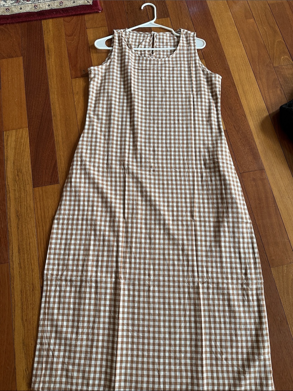 Sleeveless Brown Gingham Cotton long Dress
